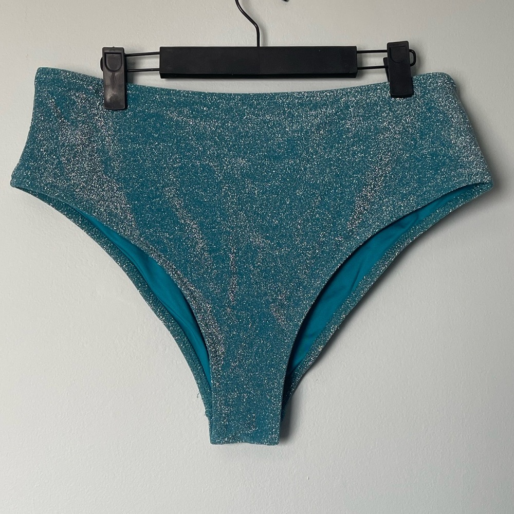Sparkling Teal High-Waisted Bikini Bottoms